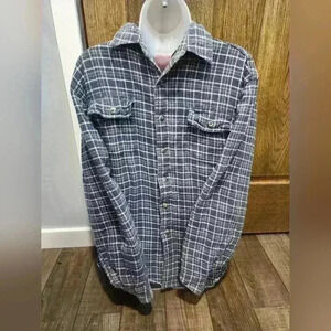 Wrangler Flannel Shirt Jacket Adult Medium Navy Blue Plaid Button Quilt Lined